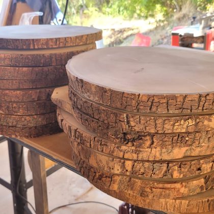 Rodelas de madera nativa. pulidas Diámetros varían de los 31 a 35 cm. Espesor varia de 2 a 5 cm.
